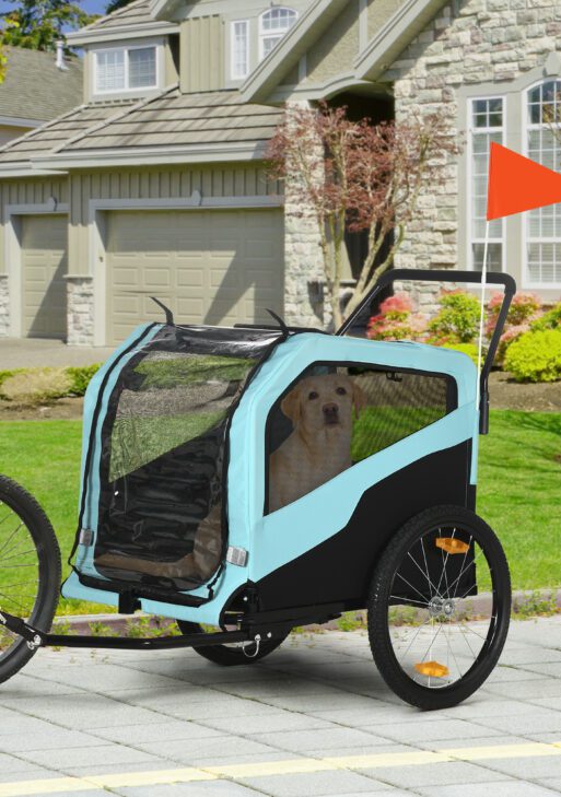 2-in-1 Dog Bike Trailer Pet Stroller Carrier for Large Dogs with Hitch, Quick-release Wheels, Foot Support, Pet Bicycle Cart Wagon Cargo for Travel, Blue