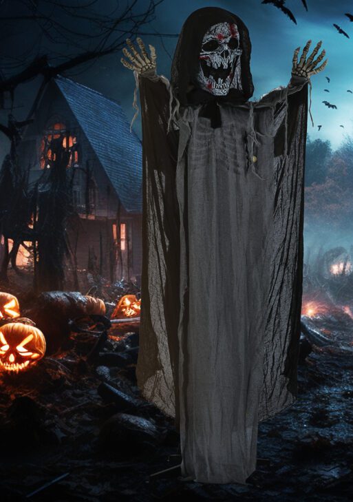 74" Life Size Outdoor Halloween Decorations Skeleton Witch, Animated Prop Animatronic Decor with Sound and Motion Activated, Light Up Eyes and Chest, Howling and Chain Sound