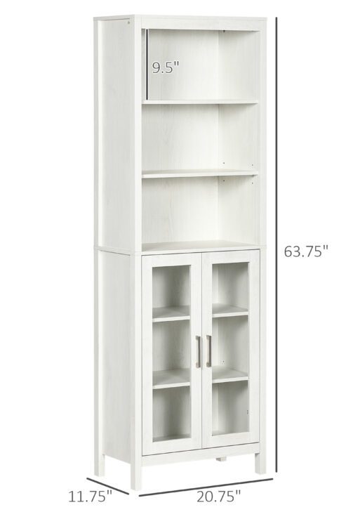 Tall Bathroom Storage Cabinet with 3 Tier Shelf, Glass Door Cabinet, Freestanding Linen Tower with Adjustable Shelves, Antique White