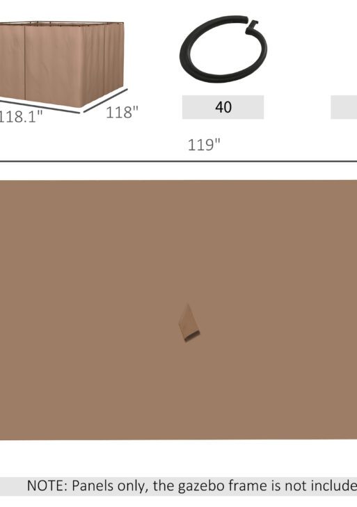 9.84' x 9.84' Gazebo Sidewall Set with Hooks/C-Rings, Brown