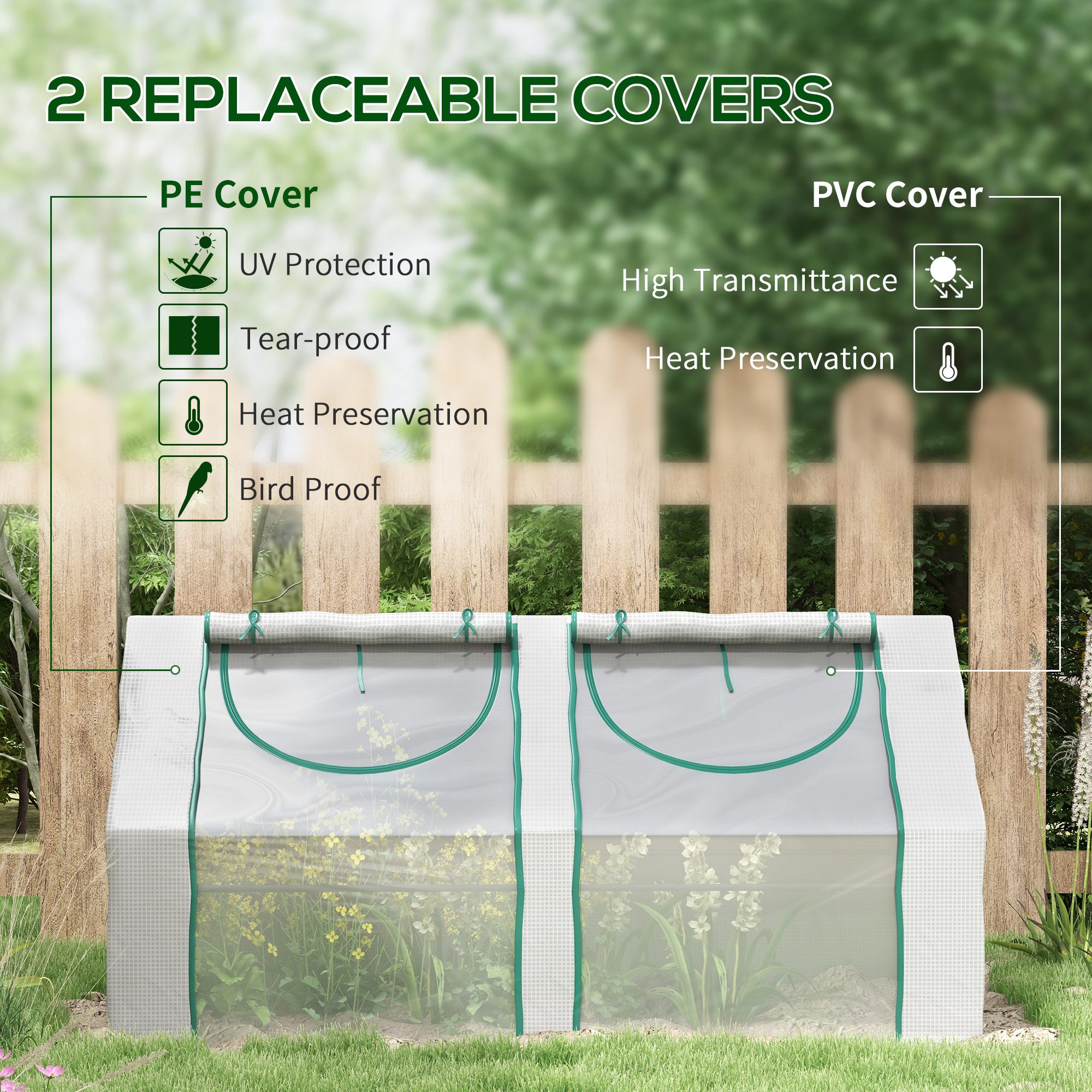6' x 3' x 3' Portable Greenhouse, Garden Hot House with Two PE/PVC Covers and 2 Roll Up Windows, Clear - Image 2