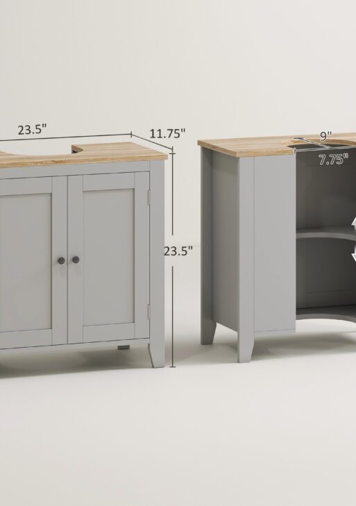 Bathroom Vanities, Pedestal Sink Cabinet with U-Shaped Cut-out and Adjustable Shelf, Gray