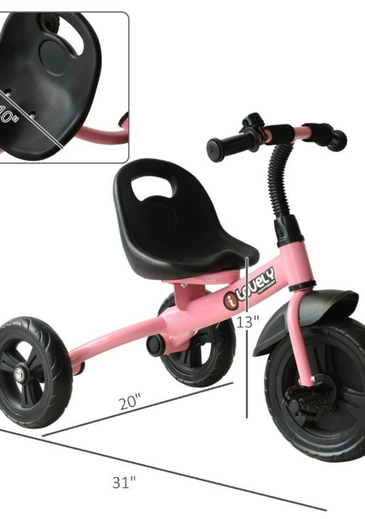 3-Wheel Recreation Ride-On Toddler Bike with Bell for Children Indoor / Outdoor, Pink