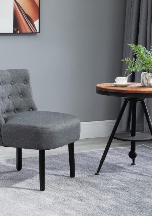 Modern Accent Leisure Chair with Mid Back Button-Tufted Upholstered Fabric and Wooden Legs for Living Room and Bedroom, Grey