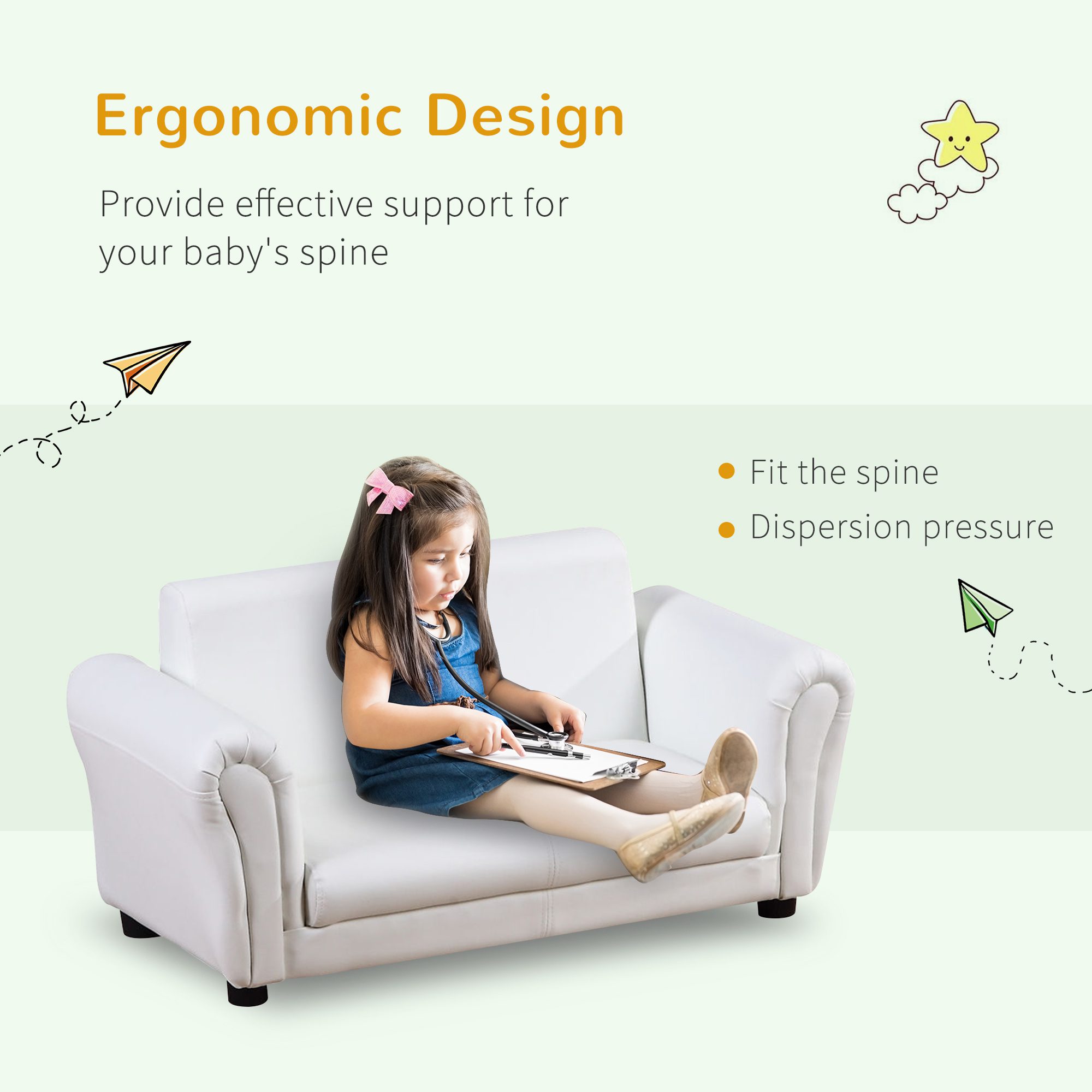 Kids Sofa Set with Footstool for Toddlers and Babies, White - Image 2