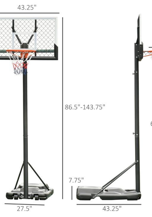 Portable Basketball Hoop, 5.2-10' Adjustable Height, Weight Base with Ball Holder, Basket Ball Stand on Wheels with 43" Backboard for Outdoor Junior Youth Adult Use, Black, White