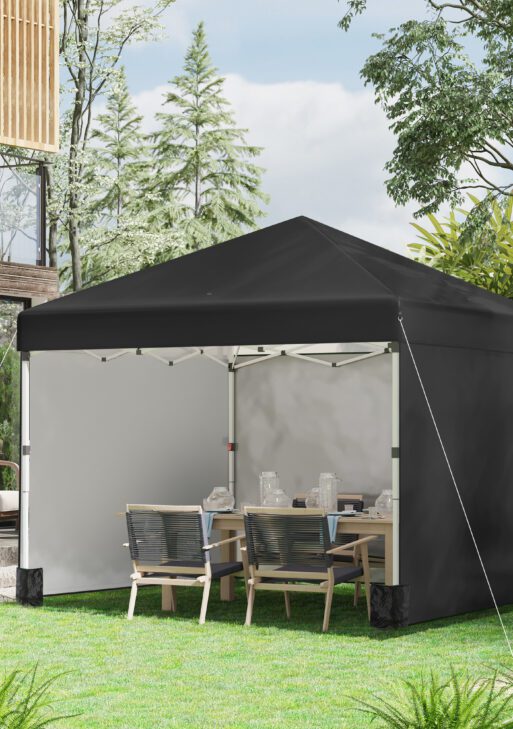 10' x 10' Pop Up Canopy Tent with 3 Sidewalls, Leg Weight Bags and Carry Bag, Height Adjustable, Instant Party Tent Event Shelter Gazebo for Garden, Patio, Black