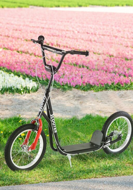 Youth Scooter Kick Scooter for Kids 5+, Max Load 220 LBS., with Adjustable Handlebar, 16" Inflatable Wheels, Dual Brakes, Black