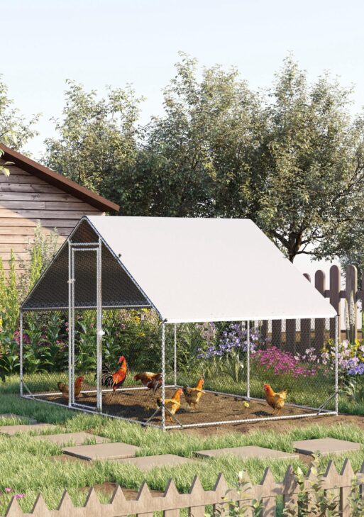 Large Chicken Coop Metal Chicken Run with Waterproof and Anti-UV Cover, Spire Shaped Walk in Fence Cage Hen House for Outdoor and Yard Farm Use, 1" Tube Diameter, 9.8' x 6.6' x 6.6'