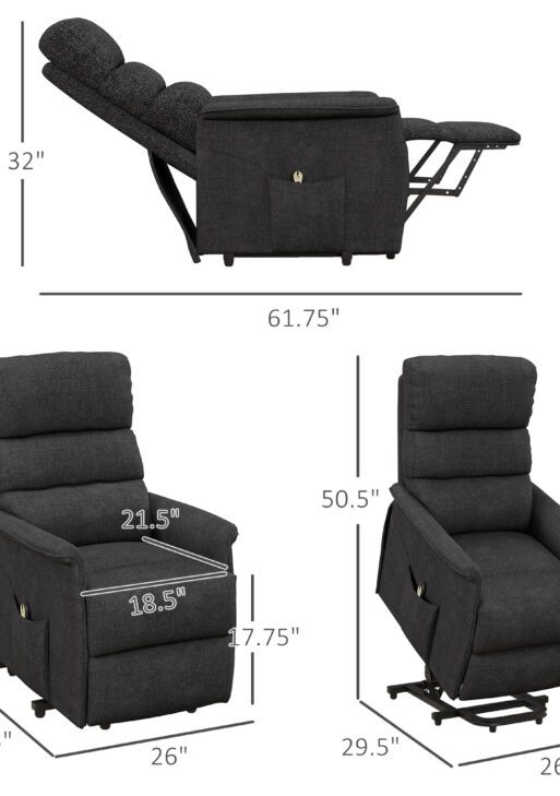 Power Lift Chair for Seniors, Electric Lift Recliner Chair with Remote Control, Side Pockets for Living Room, Black