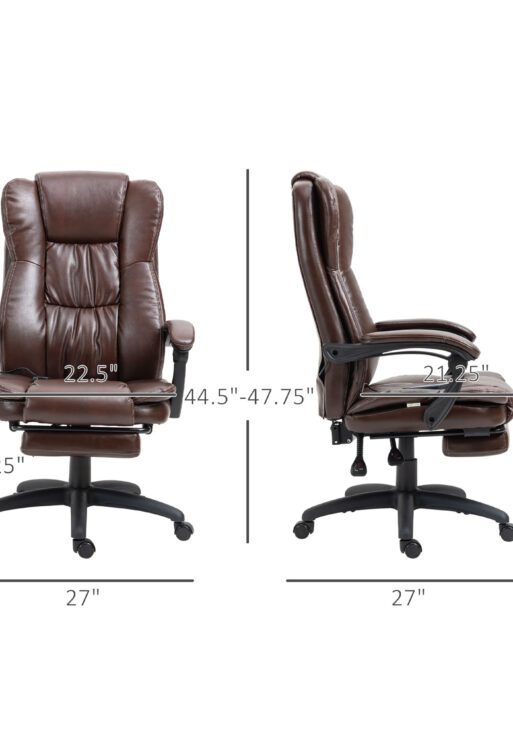 High Back Massage Office Chair with 6-Point Vibration, 5 Modes, Executive Chair, PU Leather Swivel Chair with Reclining Back, and Retractable Footrest, Brown