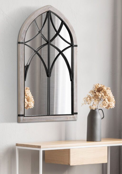 36.5" x 23.5" Large Farmhouse Wall Mirror, Arch Window Mirror for Wall Decor in Living Room, Bedroom, Entryway, Rustic Wood Grain