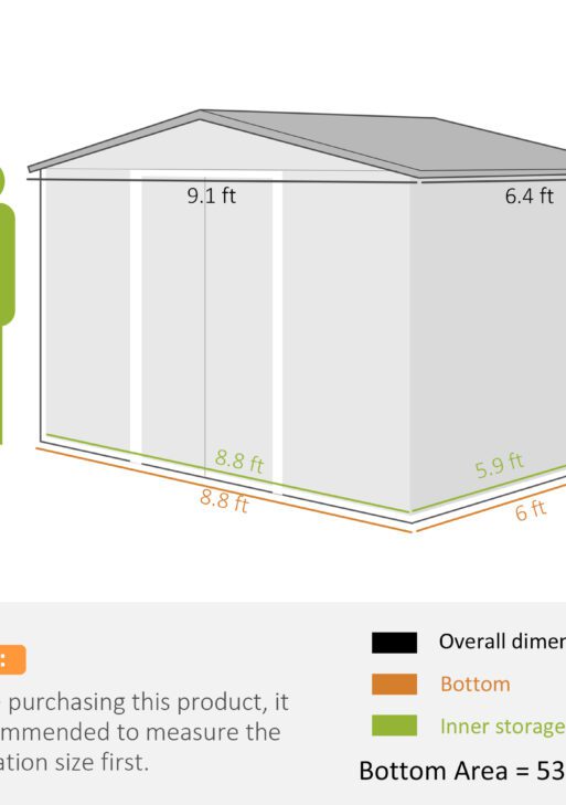 9' x 6' Outdoor Storage Shed, Garden Tool Metal Shed with Foundation Kit, Double Lockable Door, Air Vents and Sloping Roof, for Backyard, Patio, Lawn, Green
