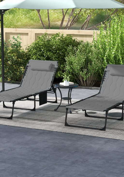 Folding Chaise Lounge Set with Reclining Back, 25.6" x 74" x 14.2", Gray
