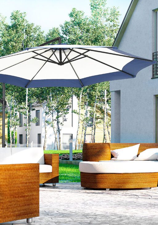 10FT Cantilever Umbrella, Offset Patio Umbrella with Crank and Cross Base for Deck, Backyard, Pool and Garden, Hanging Umbrellas, Navy Blue