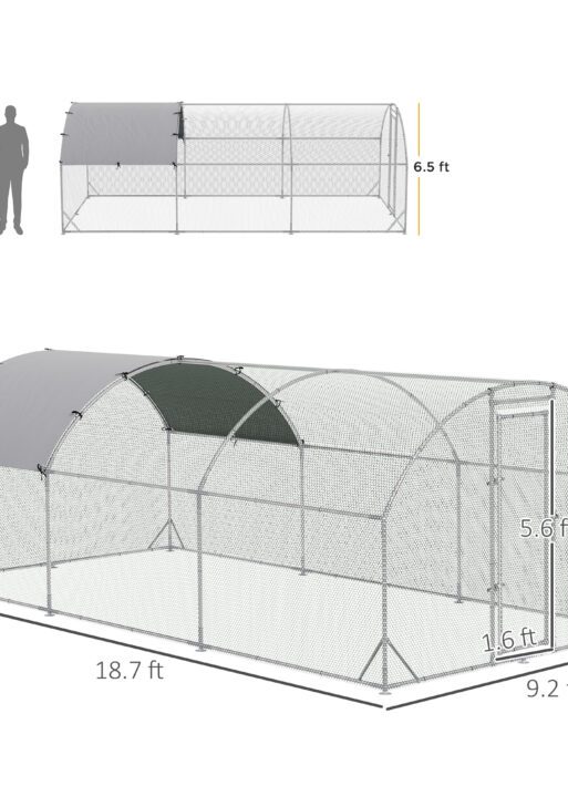 Large Chicken Coop Metal Chicken Run with Waterproof and Anti-UV Cover, Dome Shaped Walk-in Fence Cage Hen House for Outdoor and Yard Farm Use, 1" Tube Diameter, 9.2' x 18.7' x 6.5'
