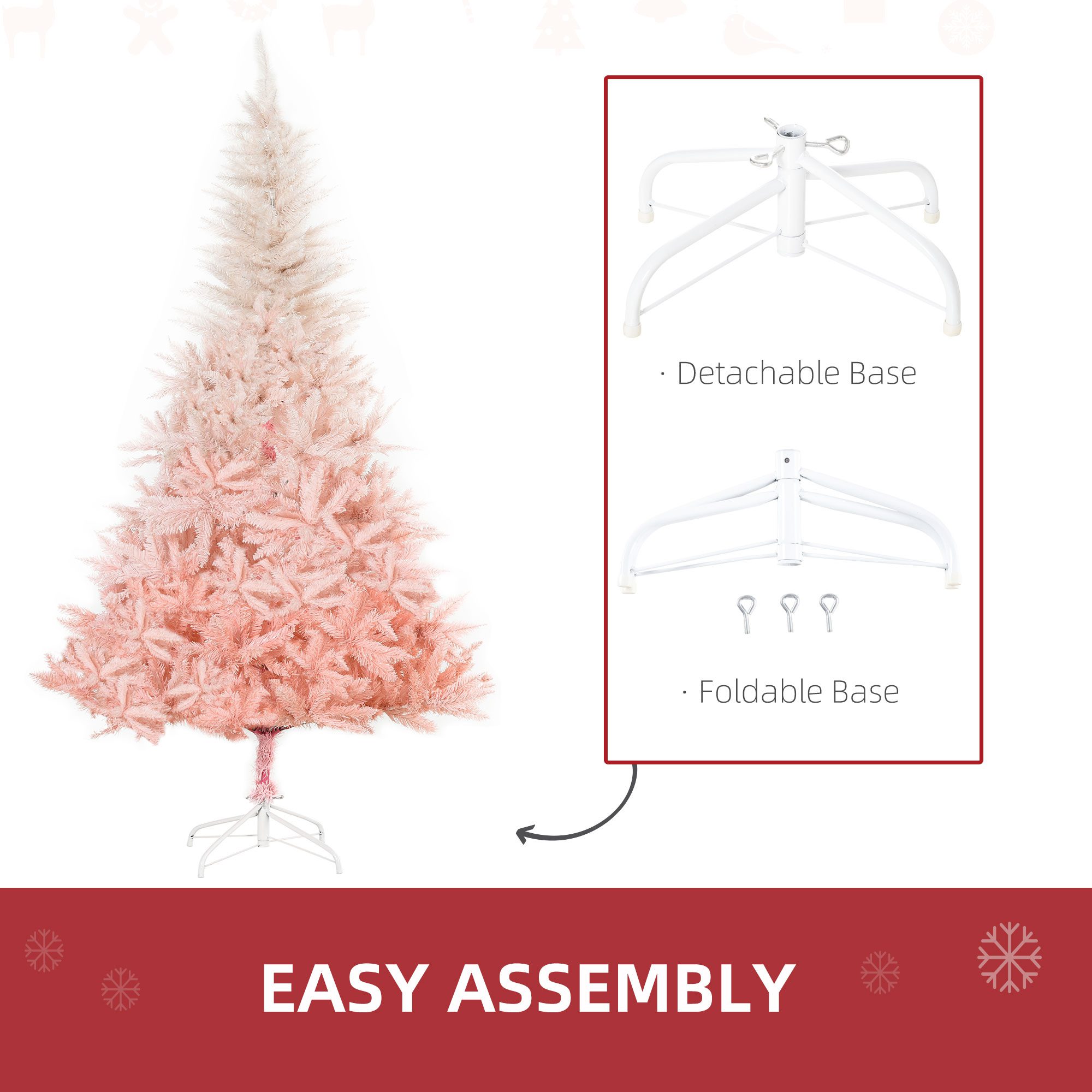 6ft Unlit Spruce Artificial Christmas Tree with Realistic Branches and 800 Tips, Pink - Image 3