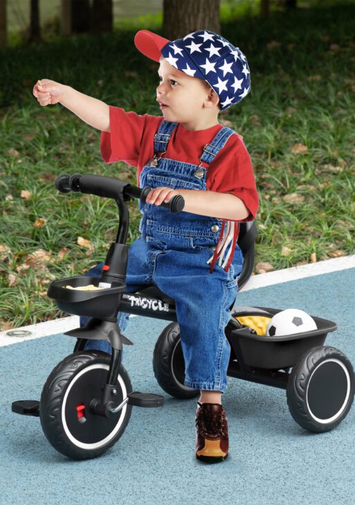 Tricycle for Toddlers Age 2-5 with Adjustable Seat, Storage Baskets, Black