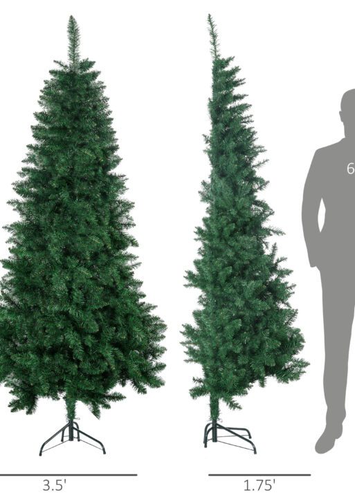 7' Artificial Half Christmas Trees with Auto Open, Steel Base, for Indoor Xmas Décor