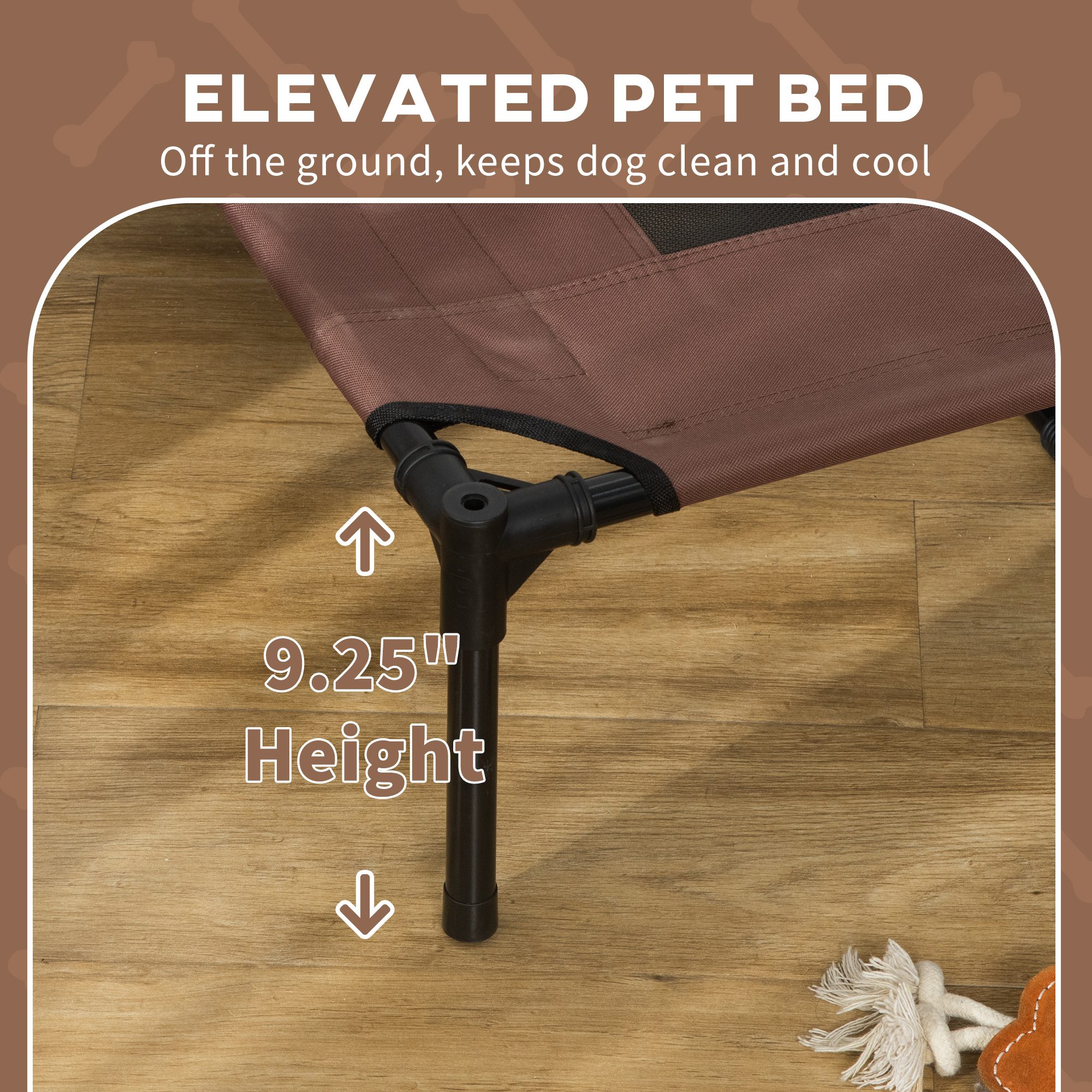 48" x 36" Elevated Portable Dog Cot Cooling Pet Bed with UV Protection Canopy Shade, Coffee - Image 5