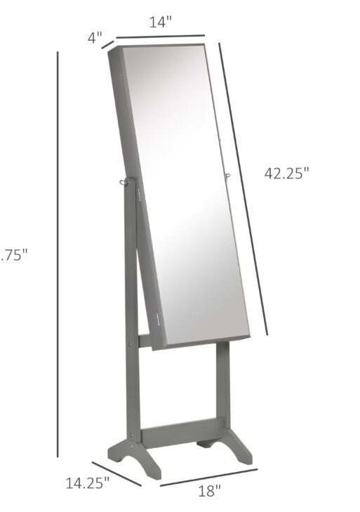 60" Full-Length Mirror Jewelry Storage Armoire w/ Lockable Door & Key, Gray