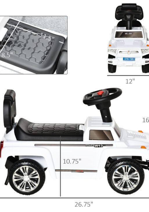 Kids Ride on Push Car, SUV Style Sliding Walking Car for Toddle with Horn, Music, Working Lights, Hidden Storage and Anti-dumping System, White