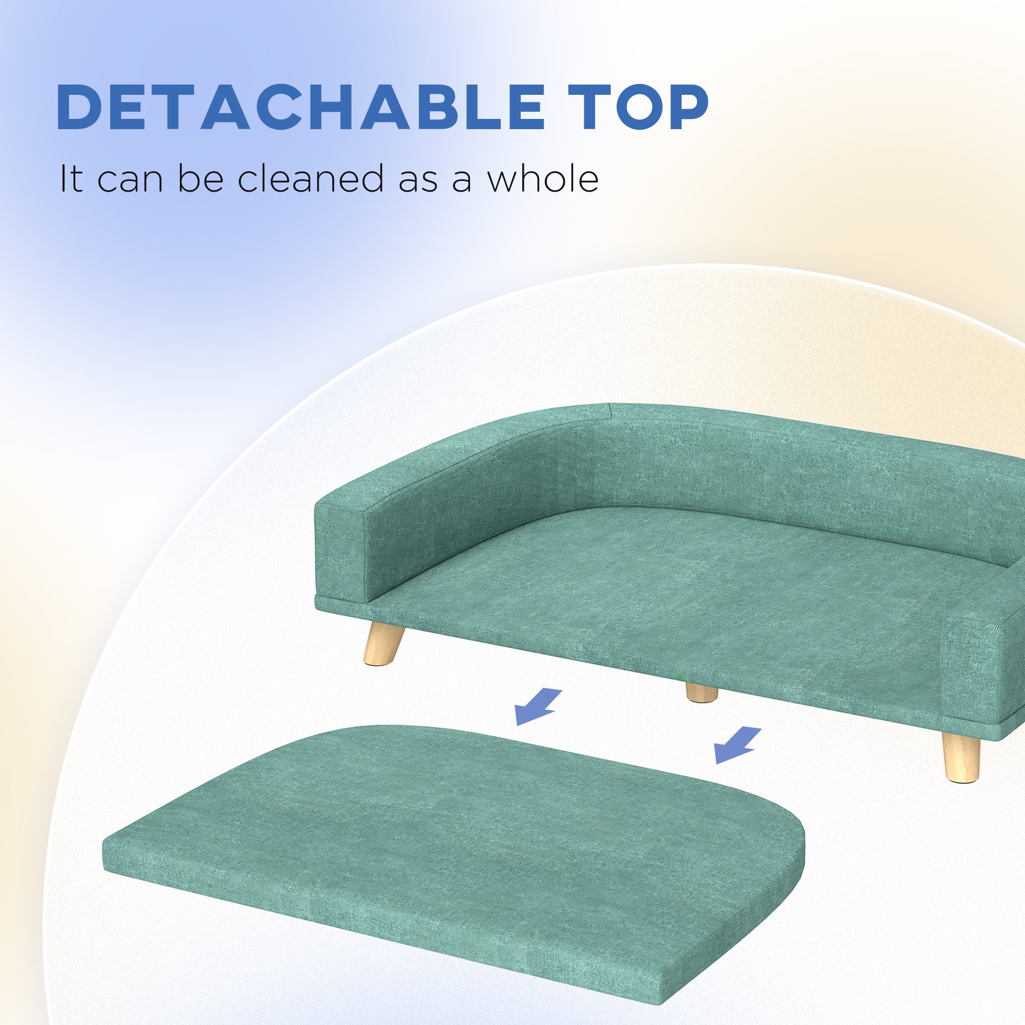 Dog Sofa Couch Bed with Washable Cushion for Large Dogs, Cats, Green - Image 3