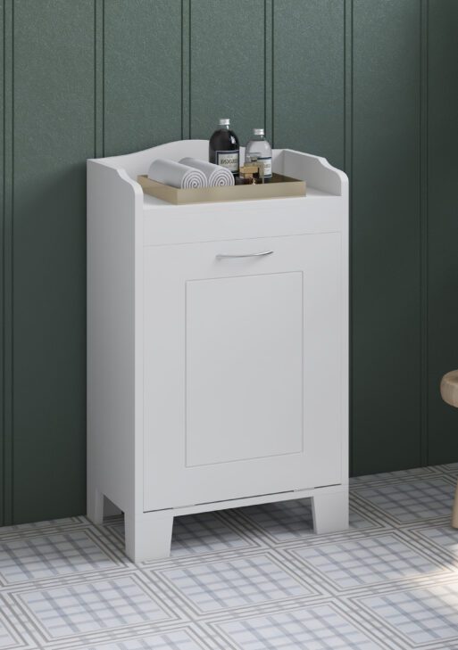 31" Tilt Out Laundry Hamper, Free Standing Home Organizer Hamper, Bathroom Storage Cabinet, White