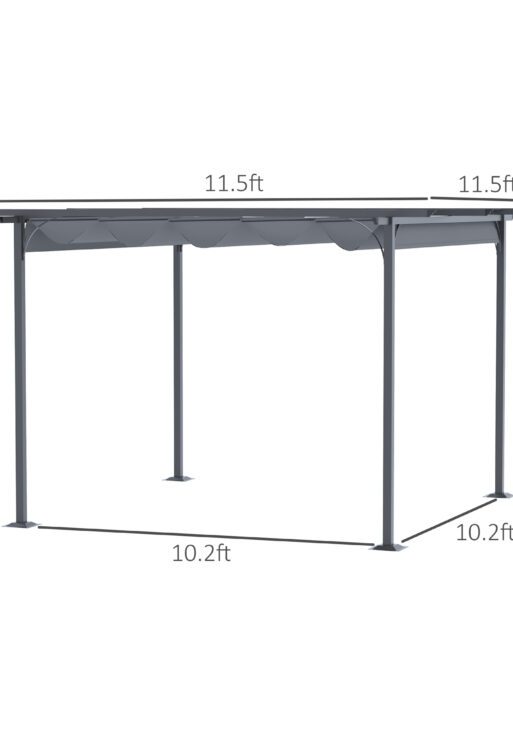 11.5' x 11.5' Outdoor Retractable Pergola Canopy, Metal Patio Shade Shelter for Backyard, Porch Party, Garden, Grill Gazebo, Gray