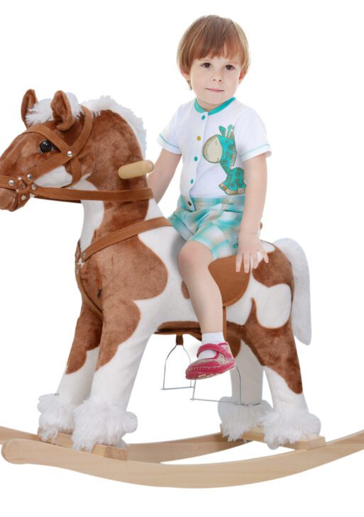 Toddler Rocking Horse, Kids Plush Rocking Chair Toy with Nursery Rhyme Music Brown