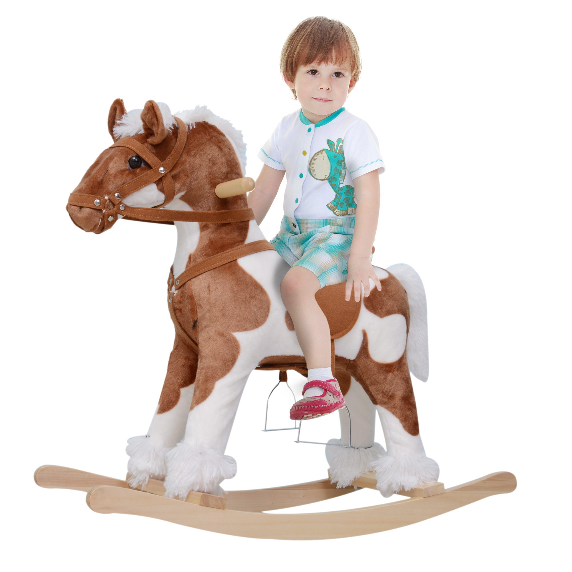 Toddler Rocking Horse, Kids Plush Rocking Chair Toy with Nursery Rhyme Music Brown