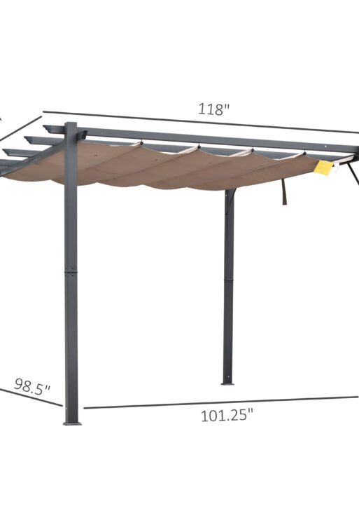 10' x 10' Aluminum Patio Pergola with Retractable Pergola Canopy, Backyard Shade Shelter for Porch, Outdoor Party, Garden, Grill Gazebo, Charcoal Gray