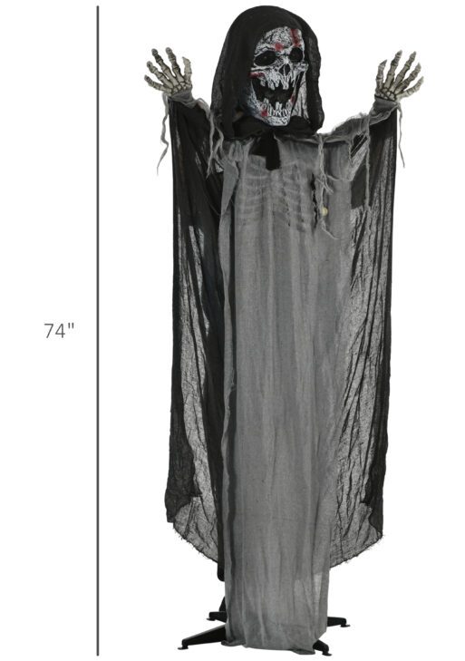 74" Life Size Outdoor Halloween Decorations Skeleton Witch, Animated Prop Animatronic Decor with Sound and Motion Activated, Light Up Eyes and Chest, Howling and Chain Sound