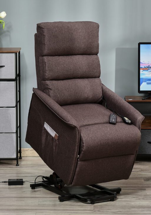 Power Lift Chair with Vibration Massage, Fabric Upholstered Recliner Chair for Elderly with Remote Control, Side Pockets, Brown