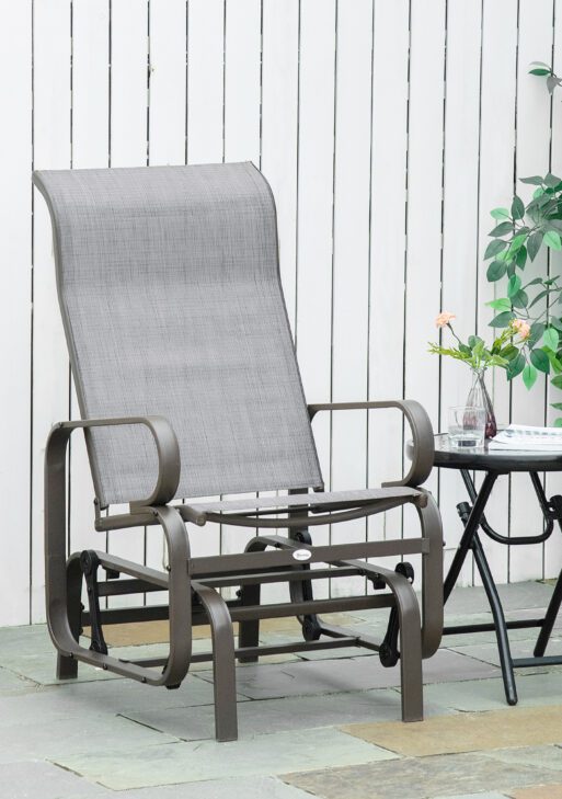 Outdoor Patio Glider Rocker, Metal High-Back Chair for Outdoor Use - Gray