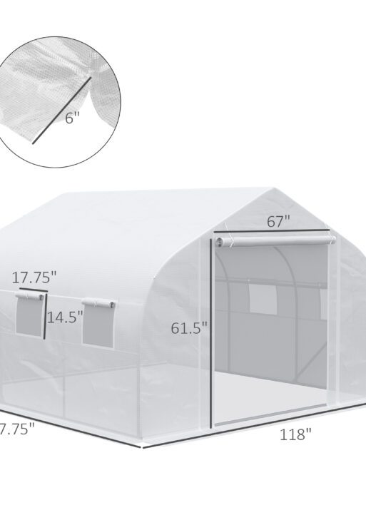 11.5' x 10' x 6.5' Walk-in Greenhouse, Tunnel Green House with Zippered Mesh Door and 6 Mesh Windows, Gardening Plant Hot House with Galvanized Steel Frame, White
