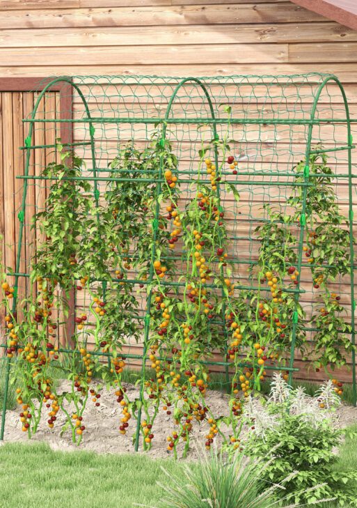 Metal Garden Trellis, Arch Trellis for Climbing Plants Outdoor, A-Frame, with Climbing Net, 57" x 66" x 81", Green