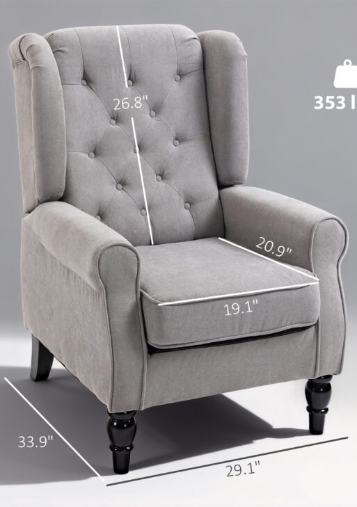 Mid-Century Modern Accent Chair, High Wingback Reading Chair, Button-Tufted Upholstered Fabric Armchair with Retro Wood Legs for Apartment, Living Room, Bedroom, Gray