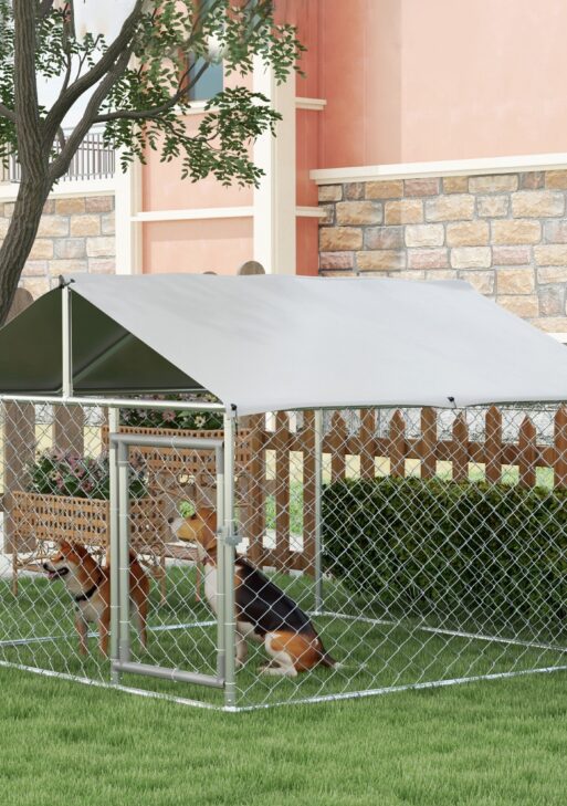 6.6' x 6.6' x 4.9' Dog Kennel Outdoor for Small Medium Dogs with Waterproof Roof, Silver