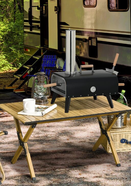 Pellet Wood Fired Pizza Oven Outdoor Pizza Maker with 12" Stone, Peel and Waterproof Cover