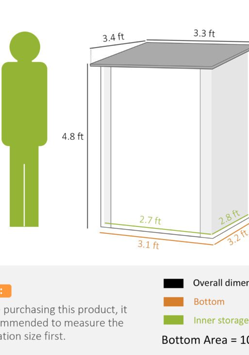 Outdoor 3.3' x 3.4' Lean-to Garden Storage Shed, Galvanized Steel Tool House with Lockable Door for Patio, Brown