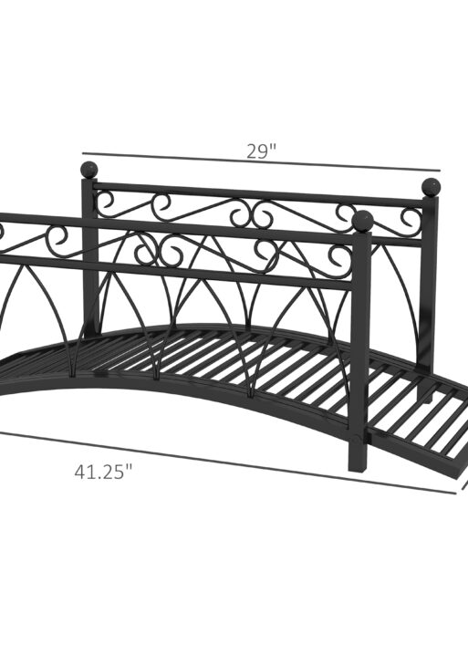 3.3' Metal Arch Zen Garden Pond Bridg with Safety Siderails for Stream, Fish Pond, Black