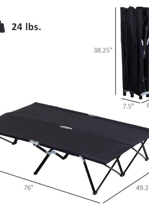 2 Person Folding Camping Cot for Adults, 50" Extra Wide Outdoor Portable Sleeping Cot with Carry Bag, Elevated Camping Bed, Beach Hiking, Black