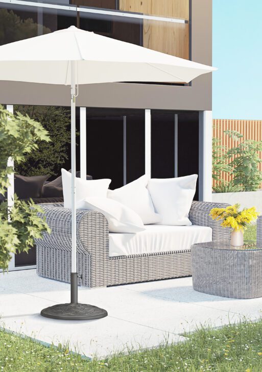 22" 42 lbs Round Resin Umbrella Base Stand Market Parasol Holder with Beautiful Decorative Pattern & Easy Setup, for Φ1.5", Φ1.89" Pole, for Lawn, Deck, Backyard, Garden, Bronze