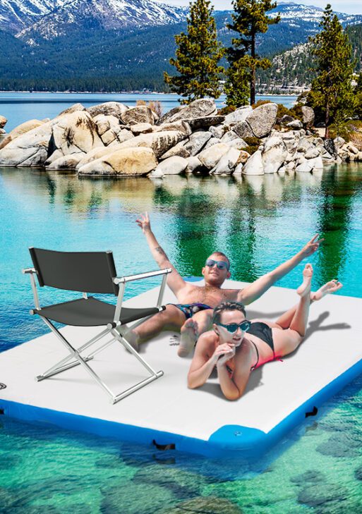 10 x 7ft Water Inflatable Floating Dock, Inflatable Platform Island, Large Floating Mat Raft with Air Pump & Backpack, for Pool, Beach, Ocean, White