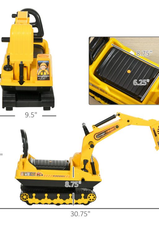 No Power Ride On Excavator Toy Tractors Digger Movable Scooter Walker Pretend Play Toddler Construction Truck Basket Storage For Boys Girls 18-48 Months Yellow Black