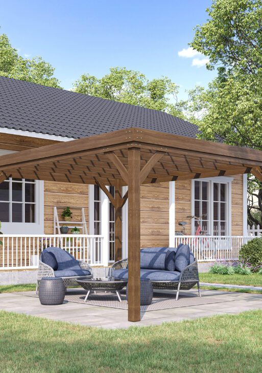 10' x 12' Outdoor Wooden Pergola, Grape Vine Gazebo with Concrete Anchors for Garden, Patio, Backyard, Deck, Brown