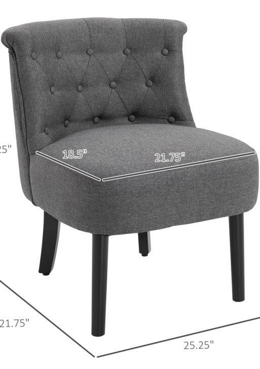 Modern Accent Leisure Chair with Mid Back Button-Tufted Upholstered Fabric and Wooden Legs for Living Room and Bedroom, Grey
