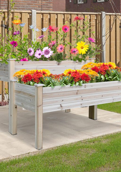 Two-Tier Wooden Elevated Garden Bed with Legs, Large Capacity 45x45 Outdoor Planter for Vegetables, Flowers, and Herbs, Ideal for Gardeners, Natural