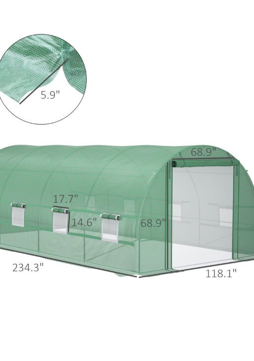 Steel Frame Walk-In Tunnel Greenhouse Garden Warm House Large Hot House Kit with Windows & Door, 19' x 10' x 7', Green